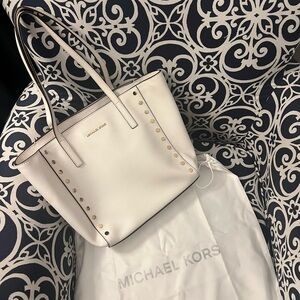 Michael Kors White Saffiano Tote with Studded Details